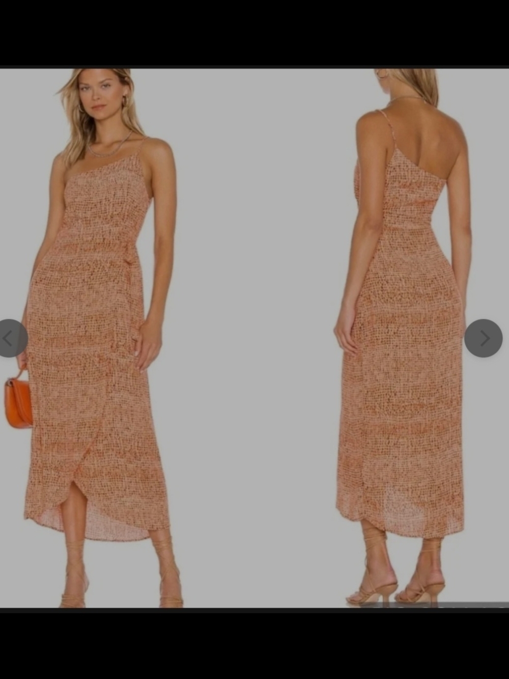 l*space Cloe Dress In Wild Bunch One-Shoulder Smocked Midi in Orange Brown Print